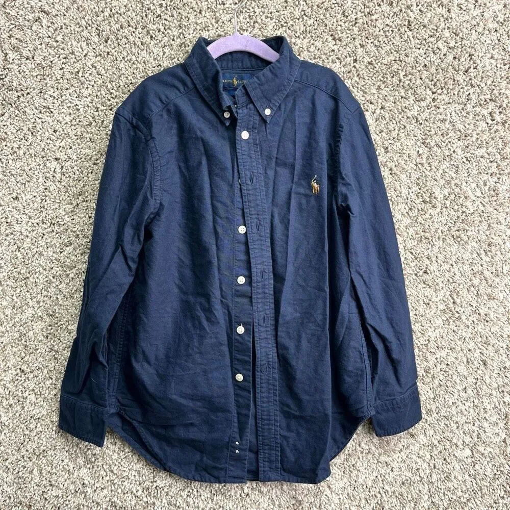 Ralph Lauren Shirt Boys 8 Navy Blue Long Sleeve Button Down
